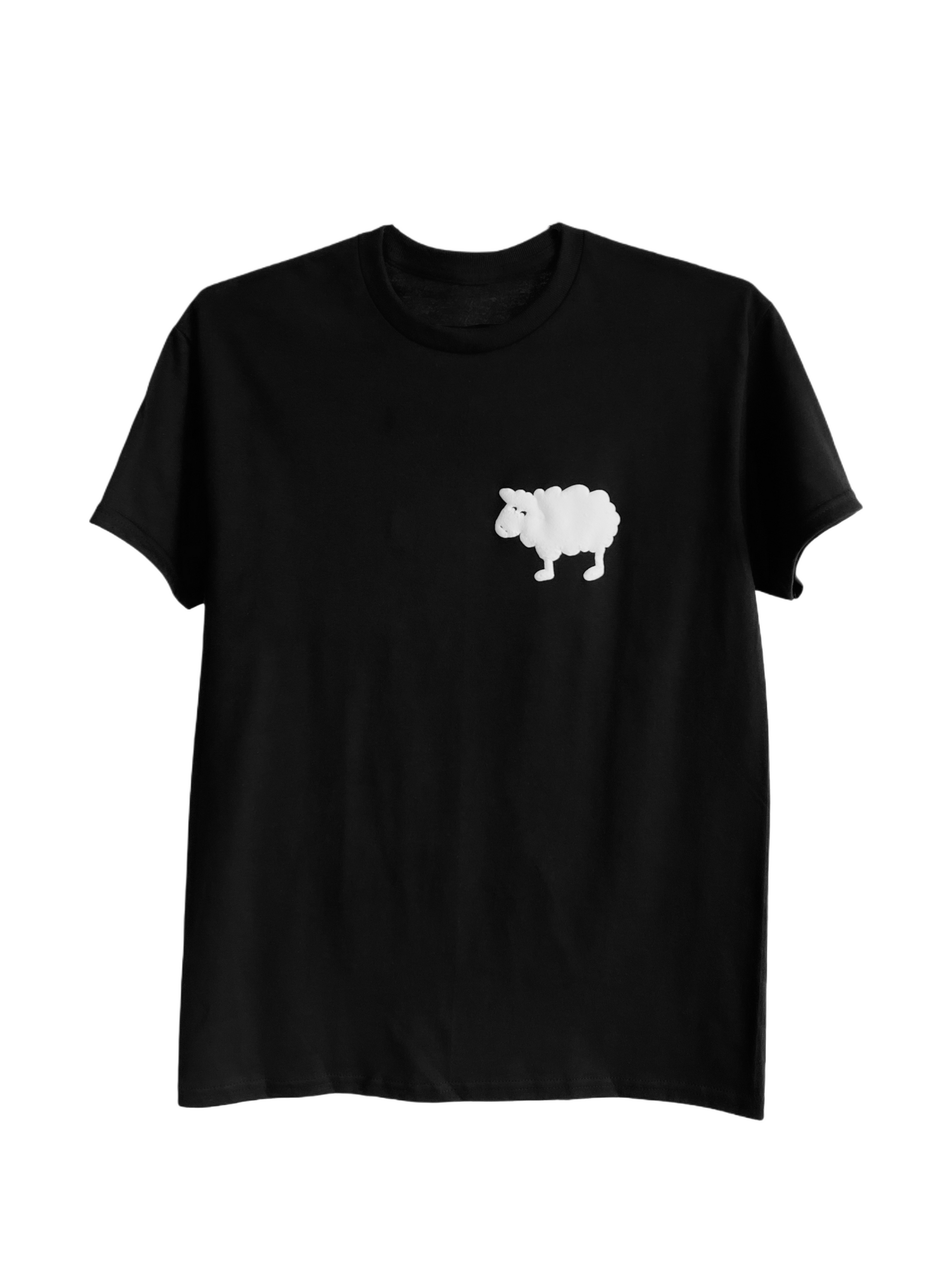 White unisex t-shirt with the minimalist White Sheep graphic on the front, styled against a clean background.