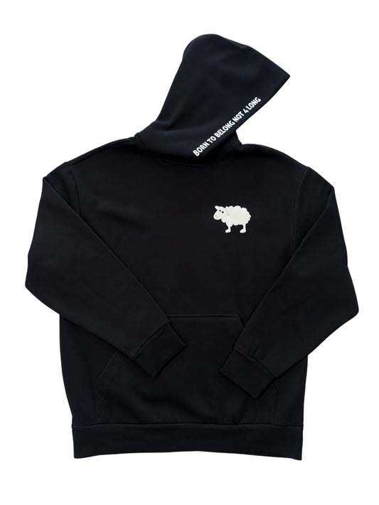 Black hoodie with white sheep graphic - Aquamala White Sheep Hoodie